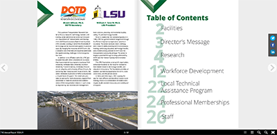 screen shot of the interactive version of the annual report linked at https://www.ltrc.lsu.edu/annual_report