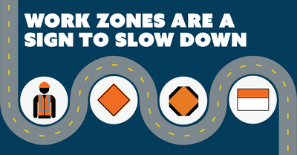 Slow down in work zone graphic